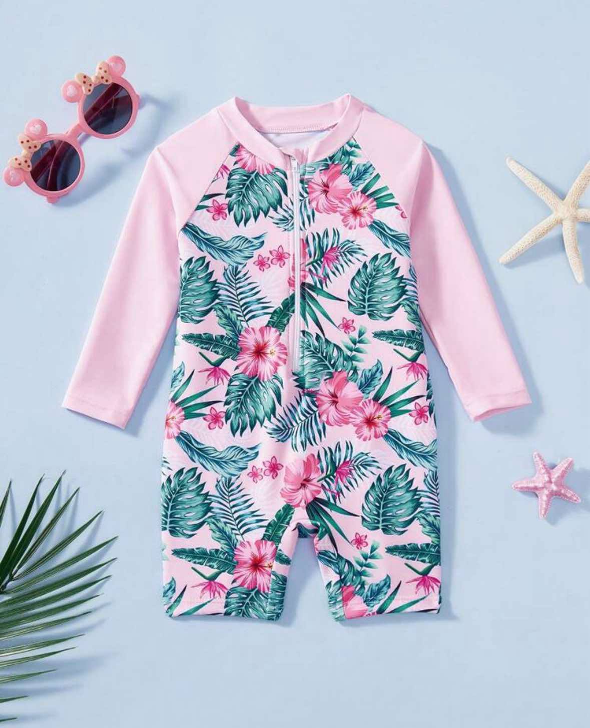 Floral Tropical Print One Piece Swimsuit