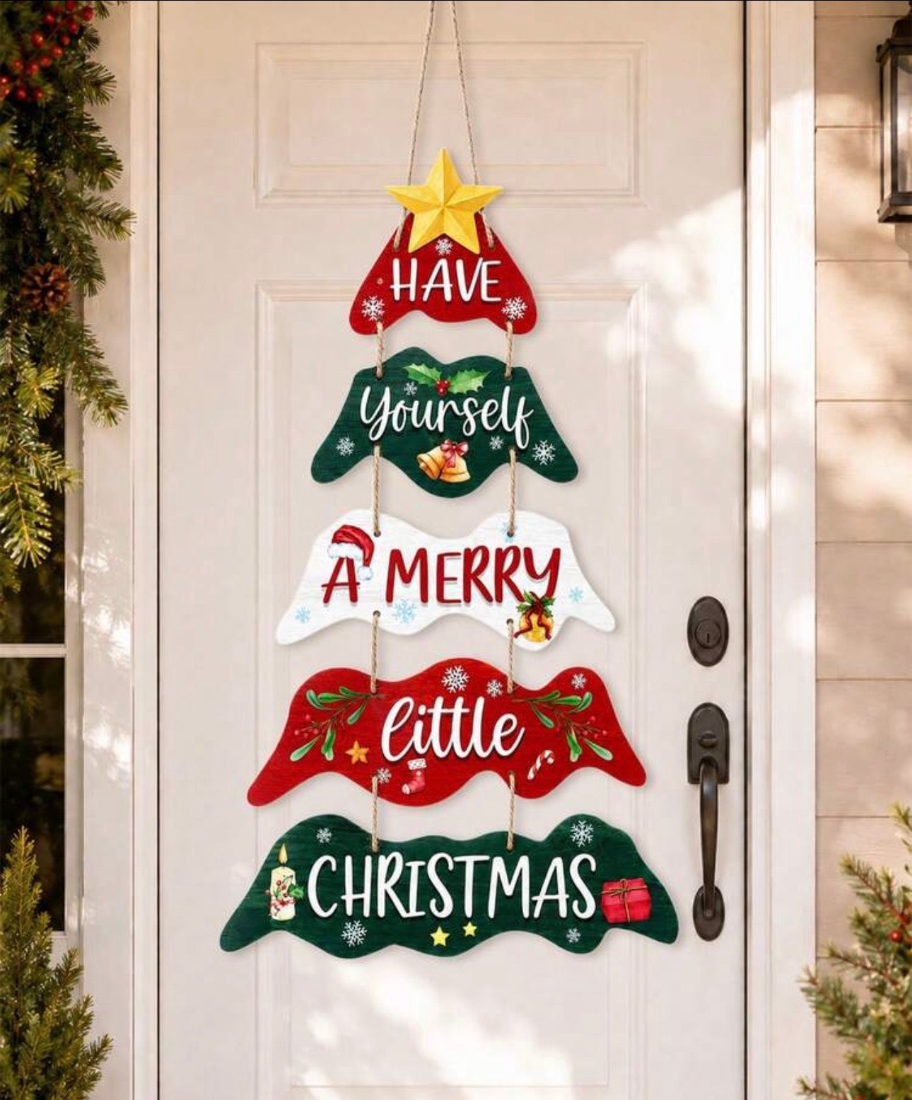 “Have Yourself A Merry Little Christmas" Wooden Tree Hanging Door Sign