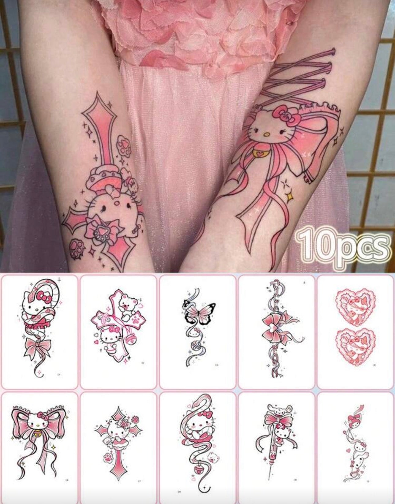 10 Piece Hello Kitty Temporary Tattoos