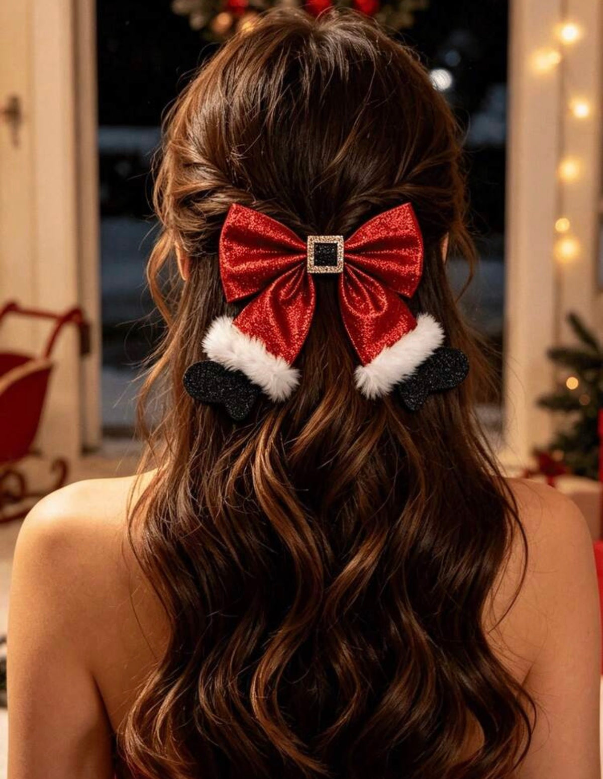 Festive Santa Suit Ribbon Hair Bow Clip