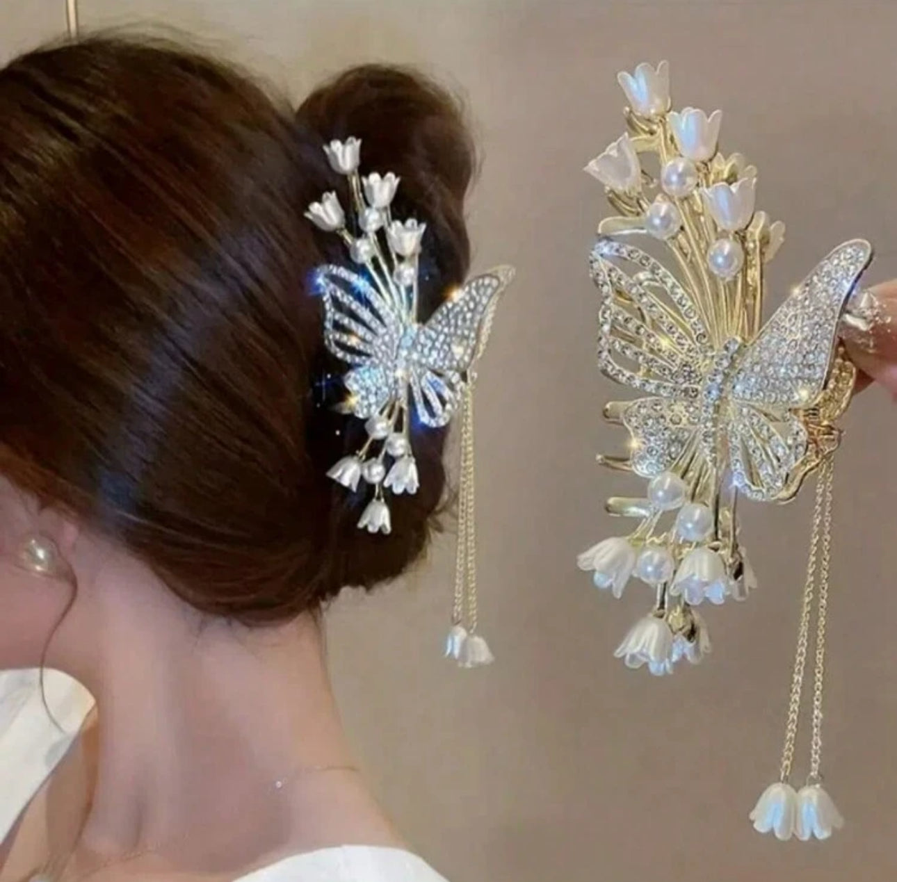 Butterfly Rhinestone Tasseled Claw Clip