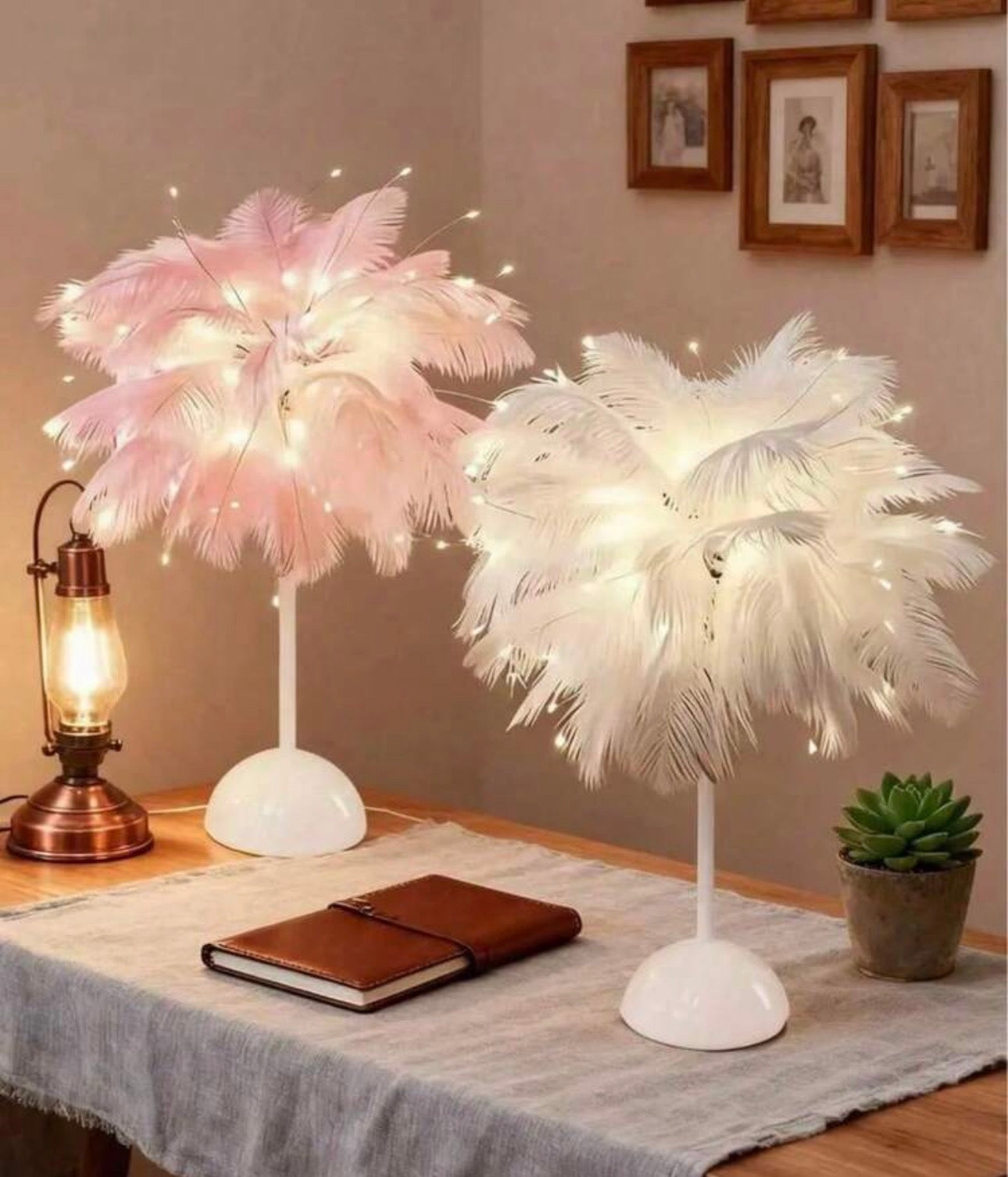LED Feather Palm Table Lamp