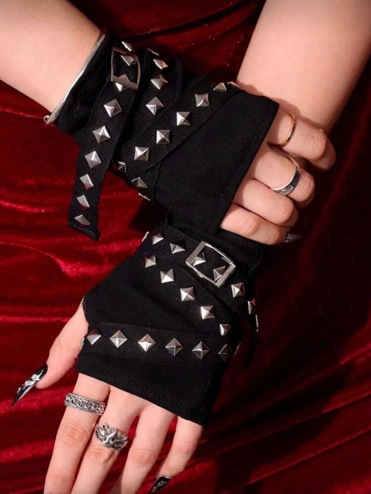 Black Studded Fingerless Gloves