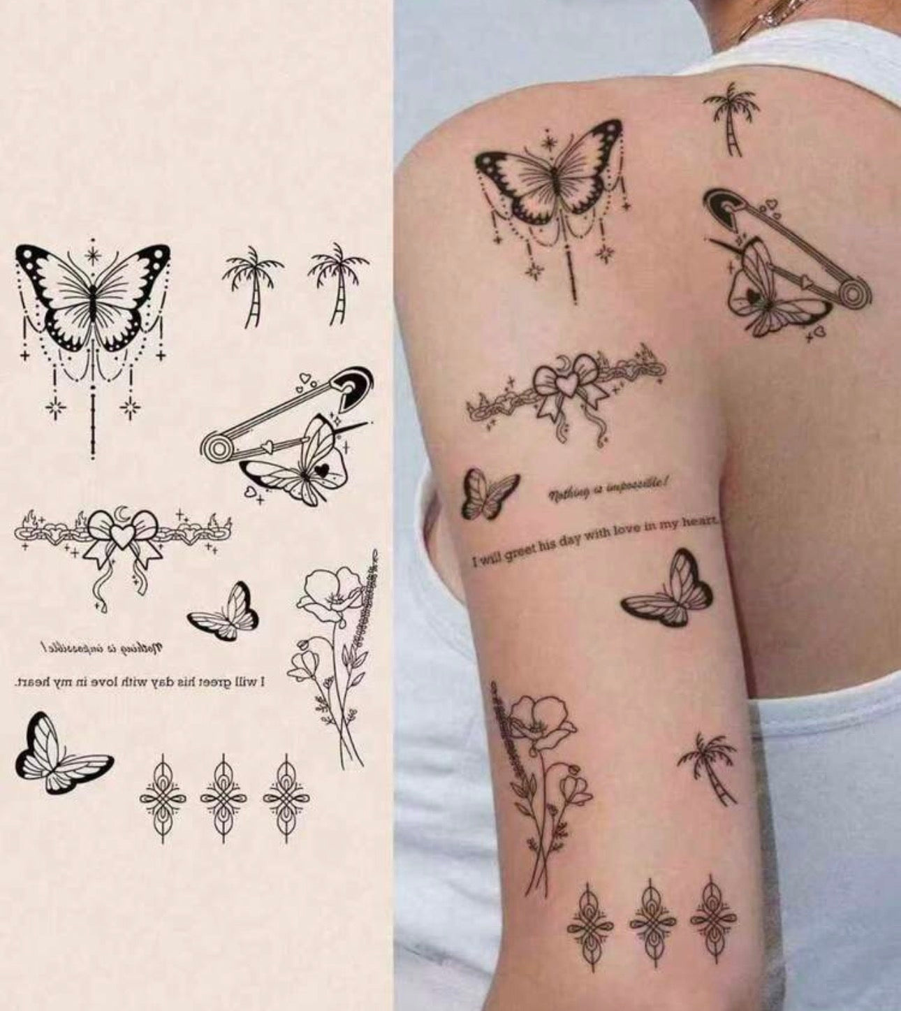 Chic Fine-Line Temporary Tattoo Sheet