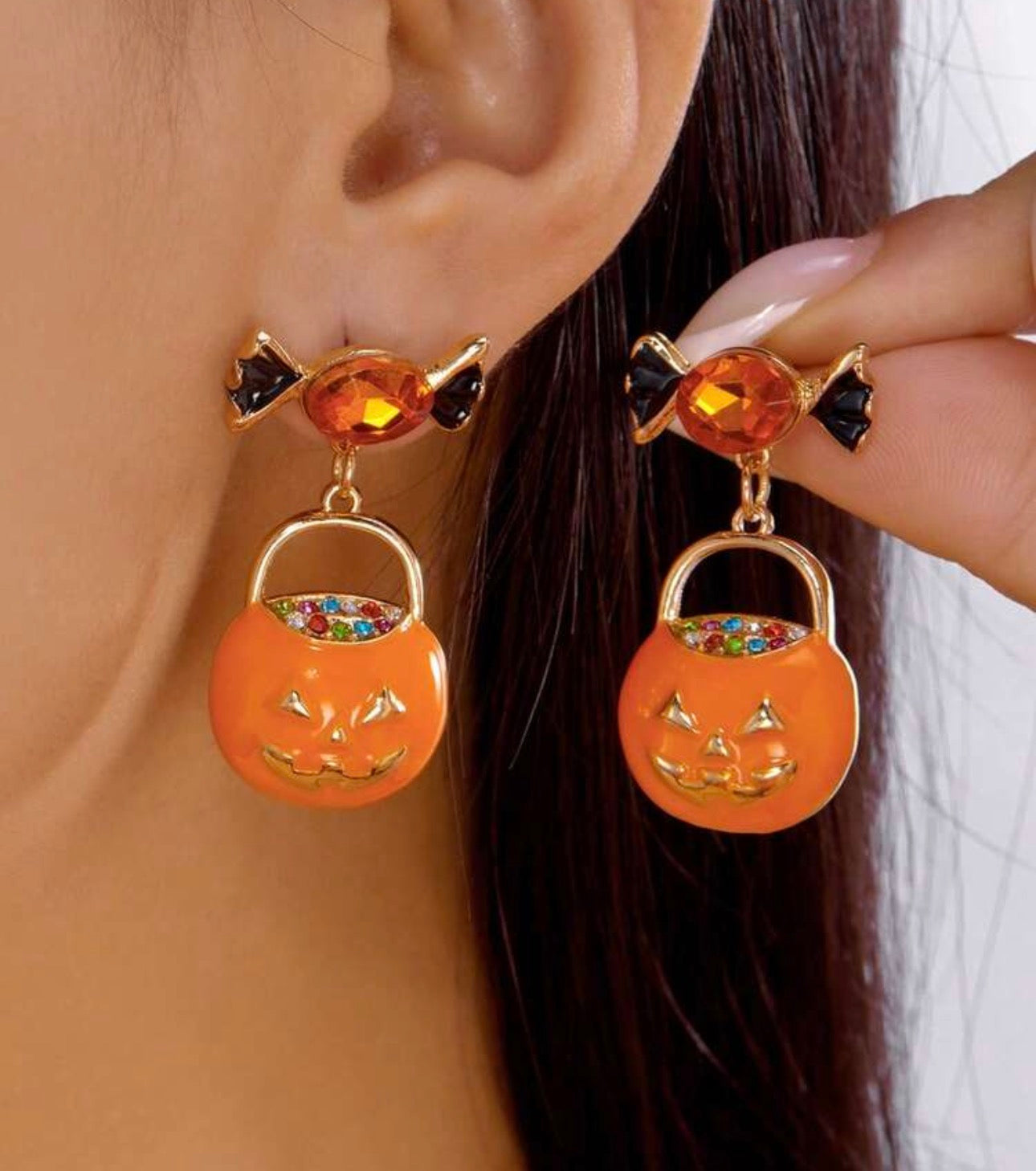 Halloween Trick-or-Treat Pumpkin Bucket Drop Earrings