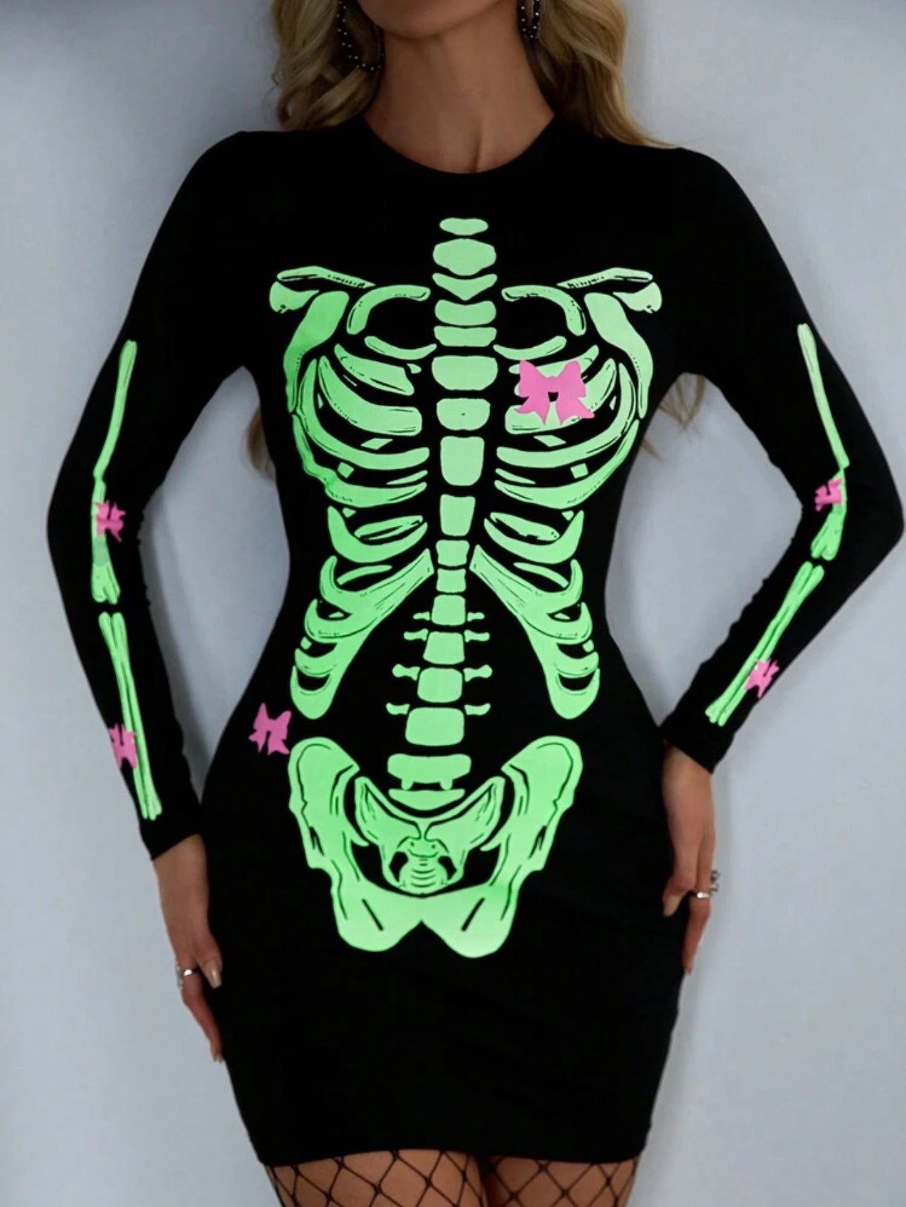 Luminous Skeleton Print Tight Dress