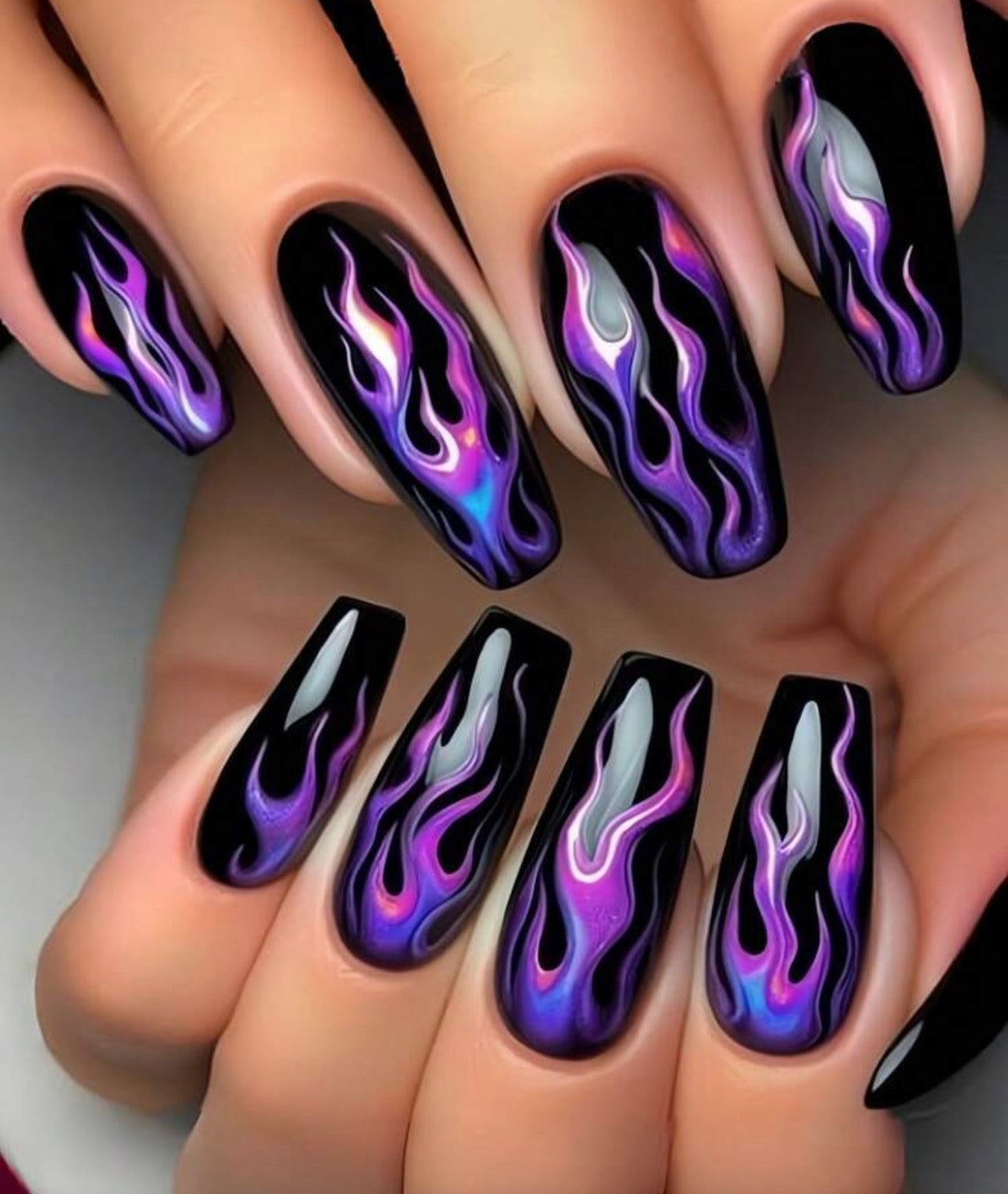 Black and Purple Flame Nails