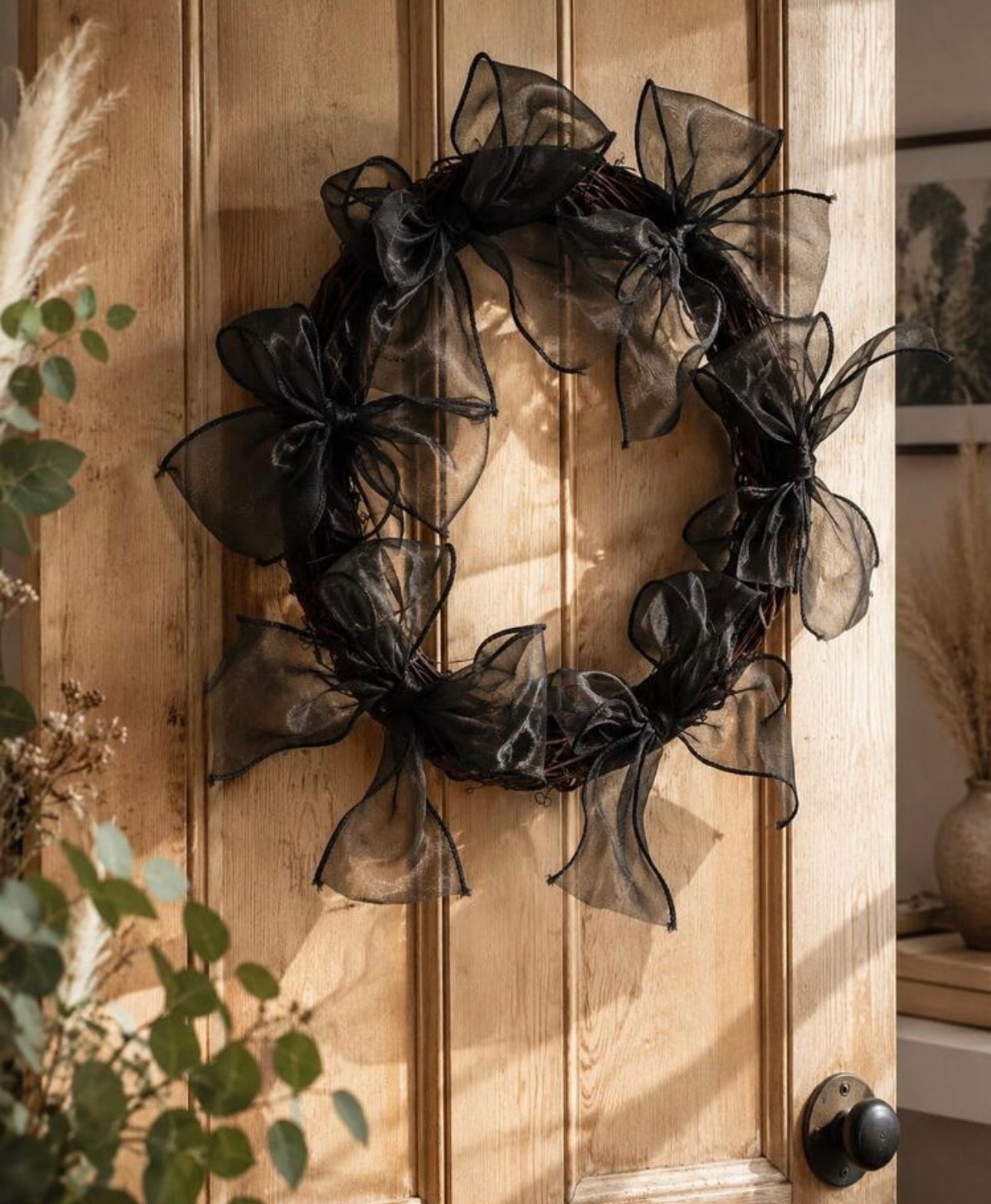 Black Sheer Ribbon Grapevine Wreath