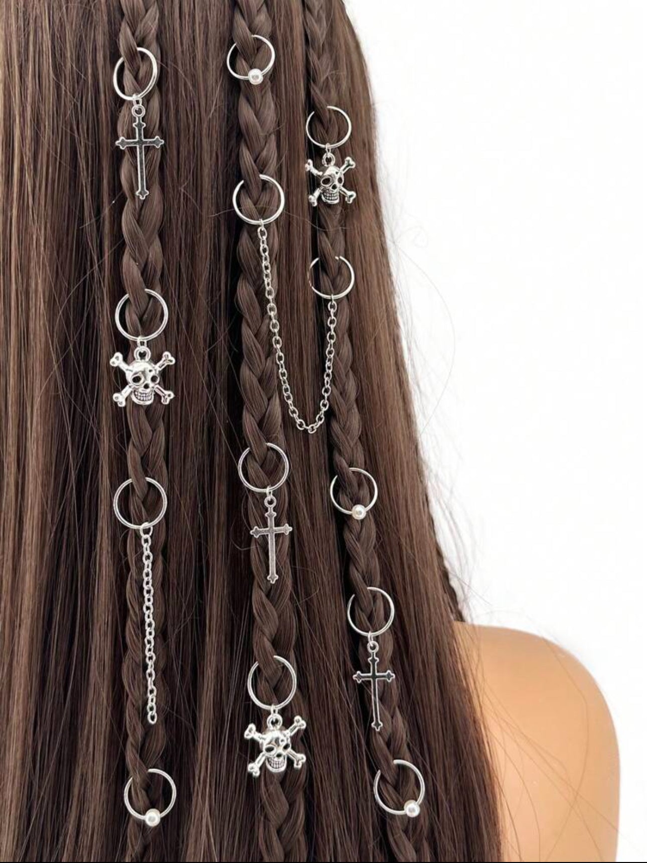 Skull and Cross Braid Hair Rings