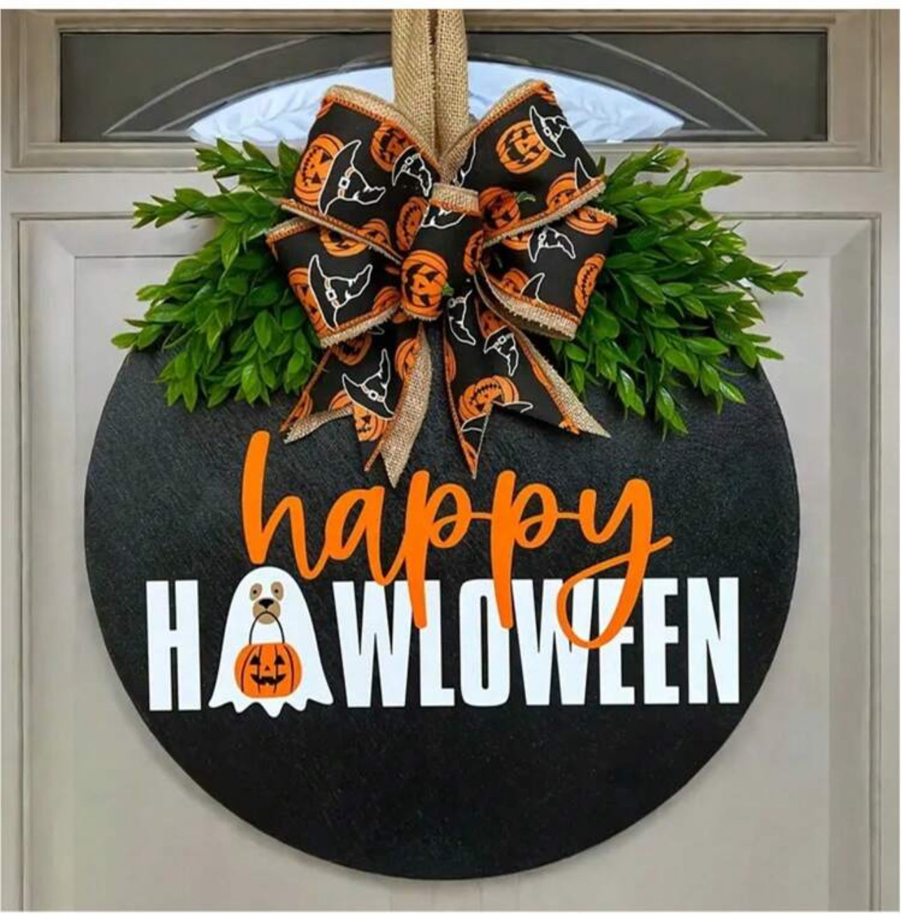 Halloween Happy Ghost and Pumpkin Sign