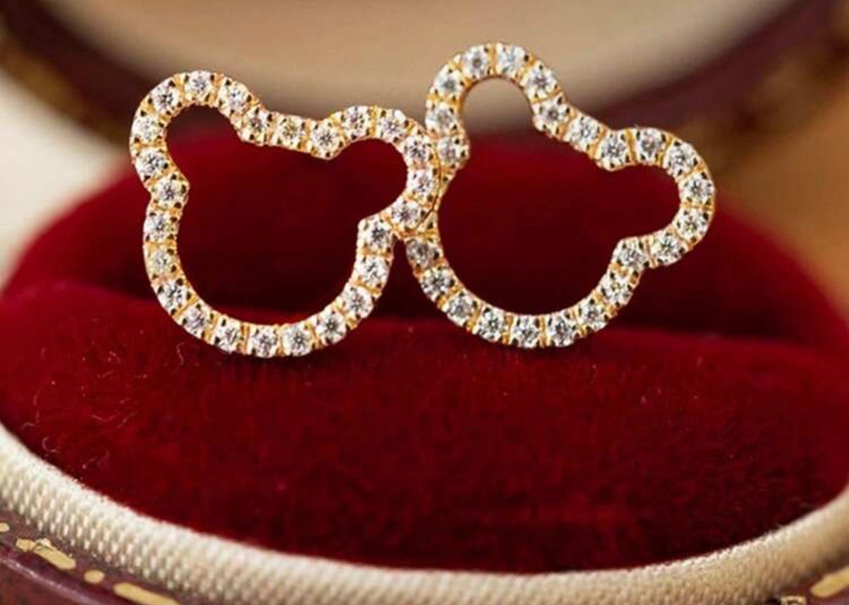 Pave Diamond Bear Outline Earrings