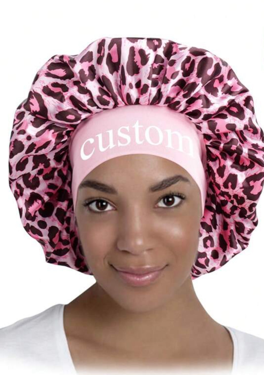 Pink Leopard Print Hair Bonnet