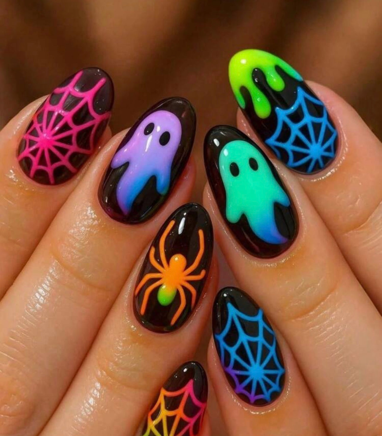 Custom Neon Press-Ons & Halloween Nail Set