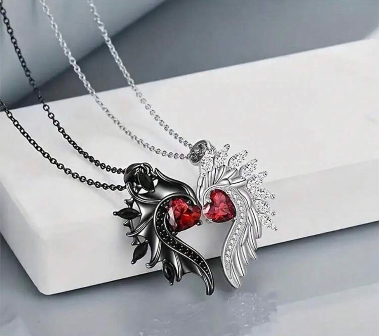 2 Piece His and Her Wing Necklace