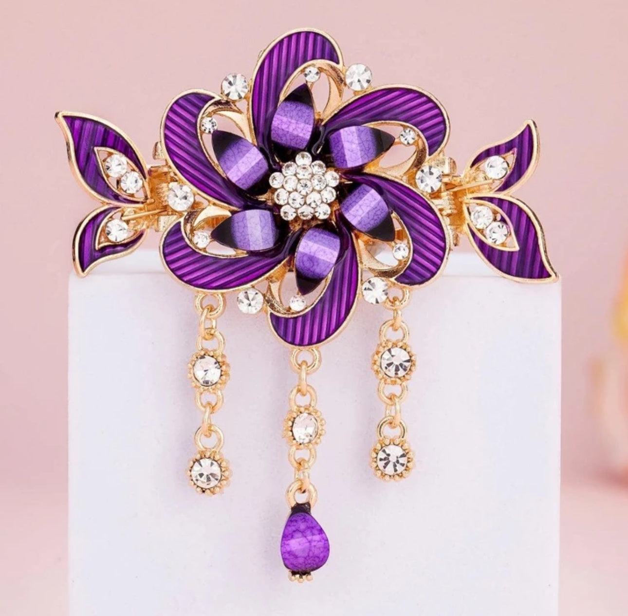 Purple Flower Rhinestone Hair Clip