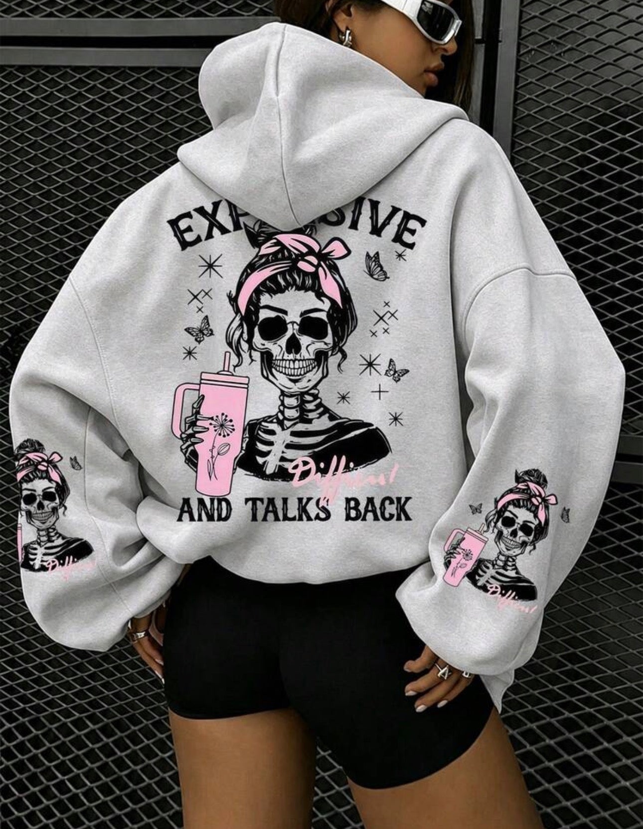 Curve Expensive Different and Talks Back Skeleton Oversized Hoodie