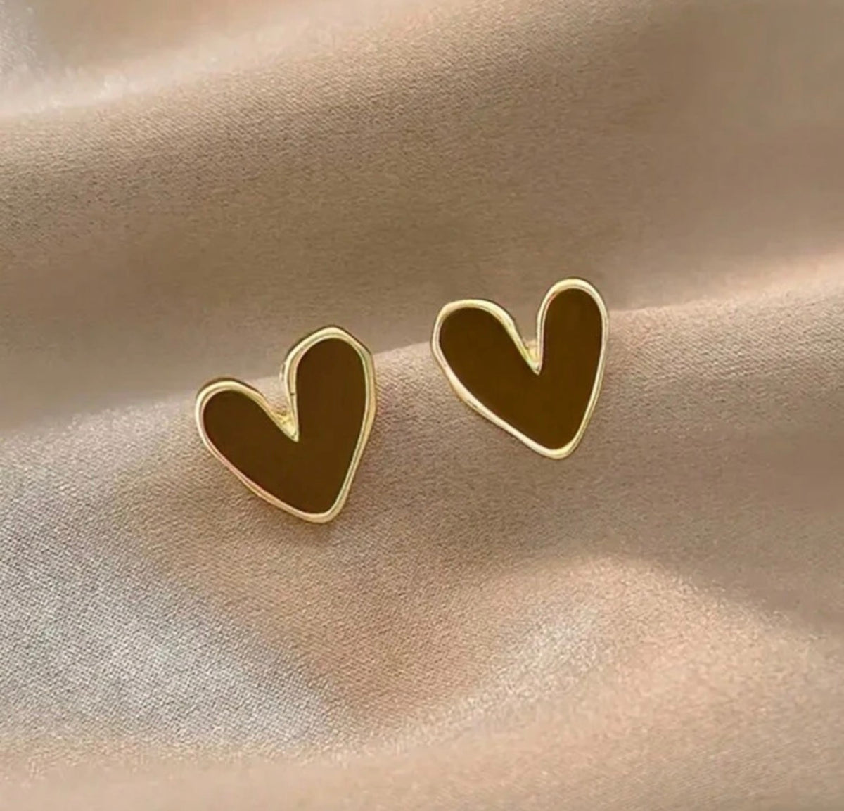 Minimalist Chocolate Brown Enamel Heart Stud Earrings