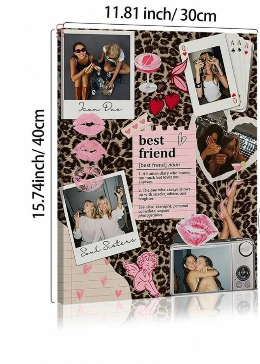 Y2K Cheetah Print Best Friend Collage Canvas Art