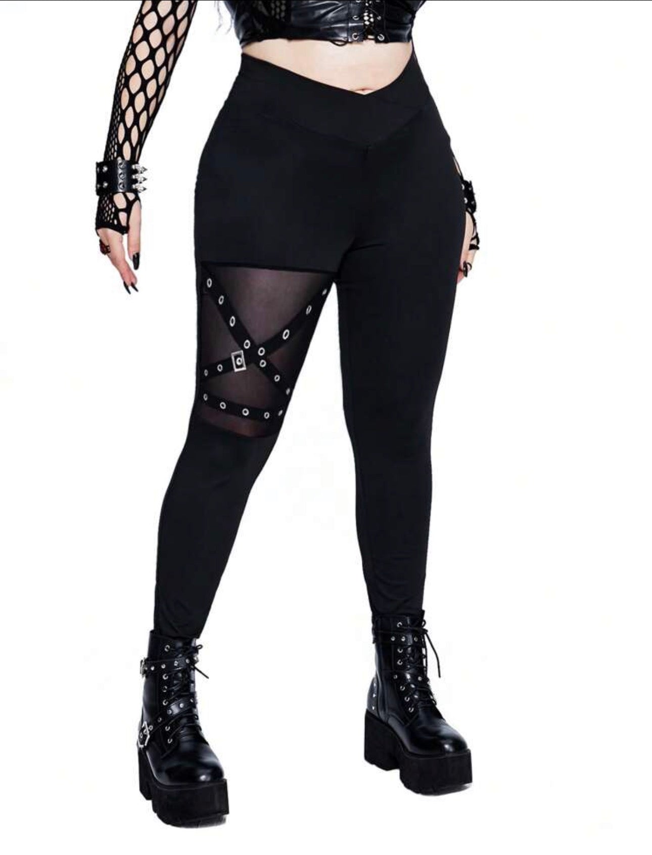 Punk Rock Mesh Panel High-Waisted Leggings