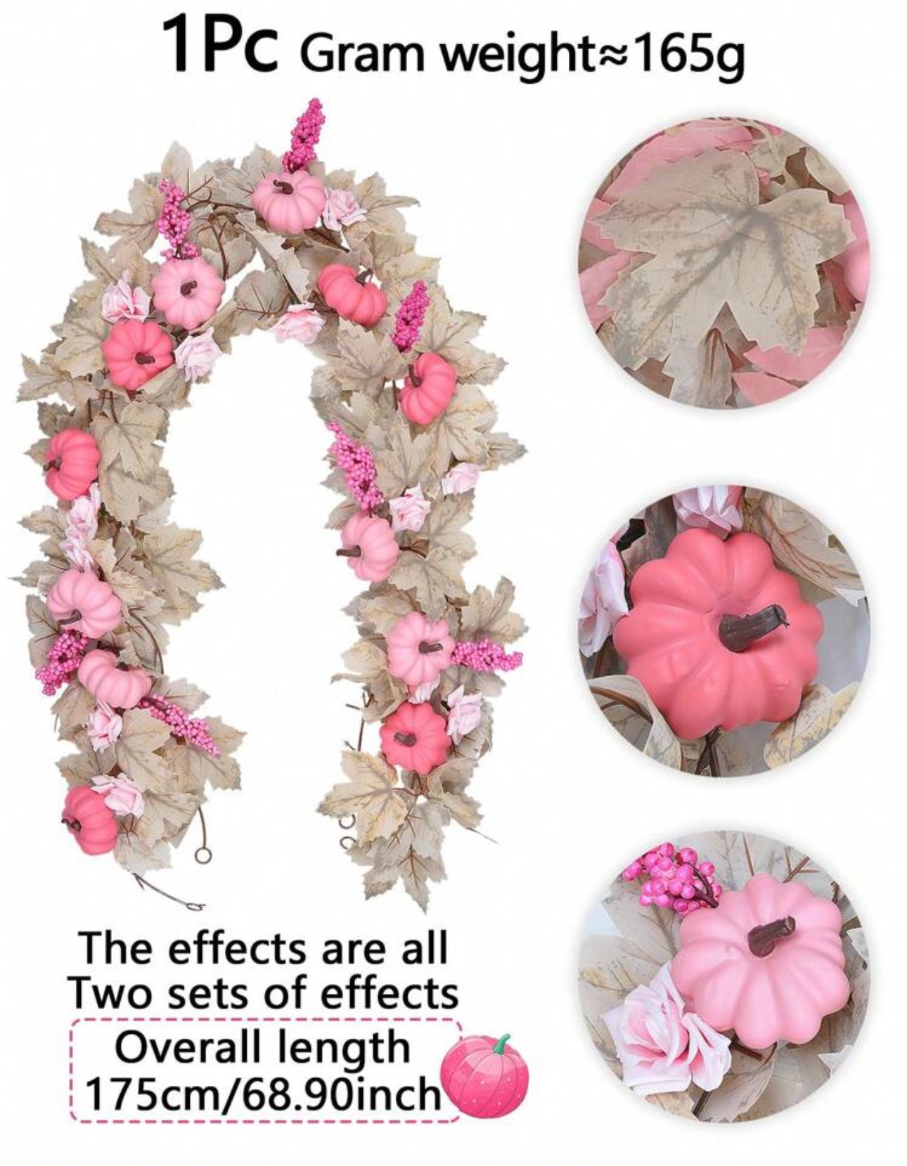 1 Piece Pink Pumpkin Maple Leaf Garland