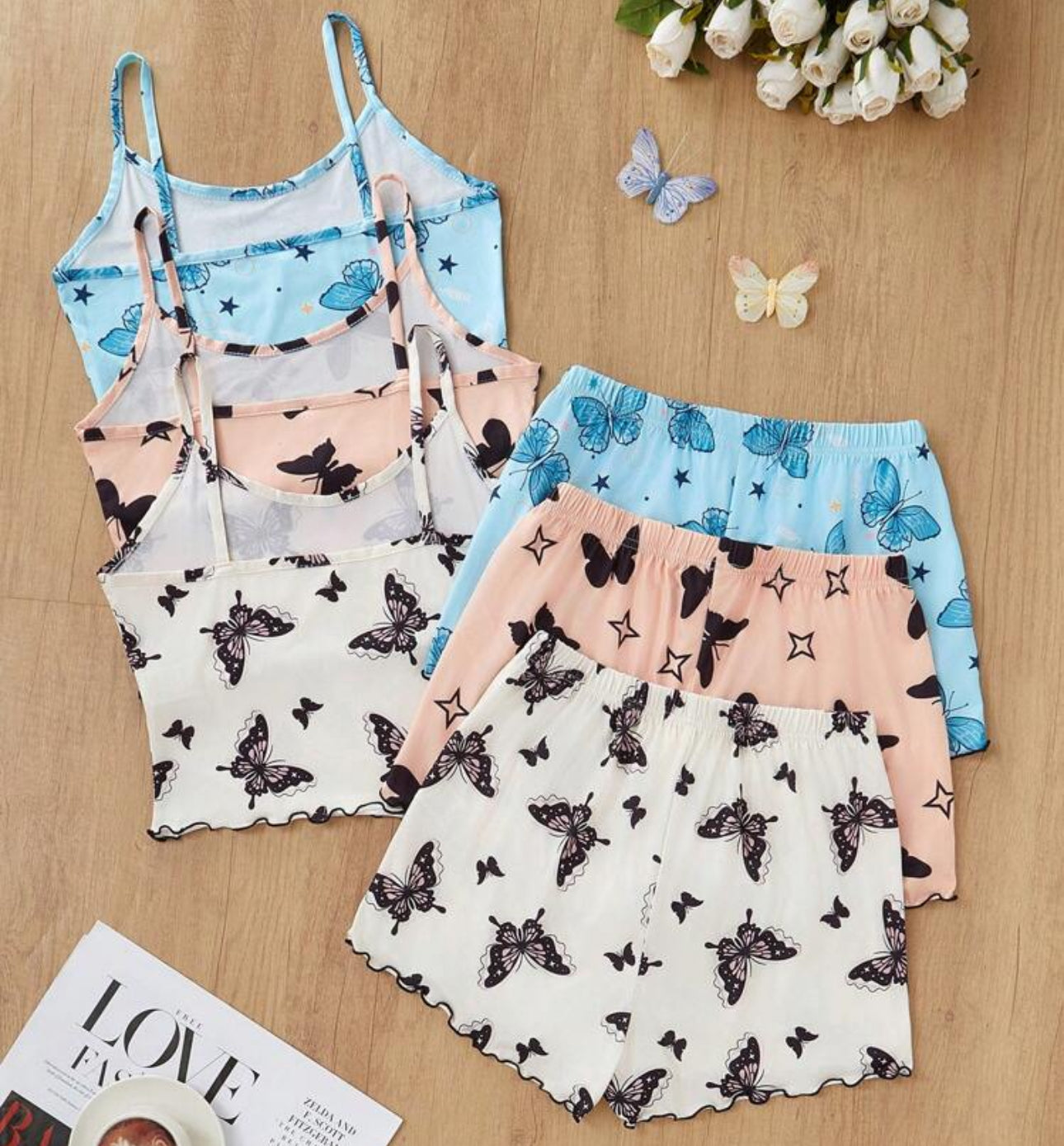 Set of 3 Butterfly Pyjama Short Set