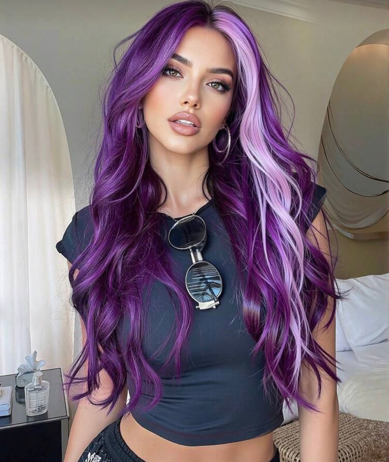 Two Tone Purple 26 Inch Wig