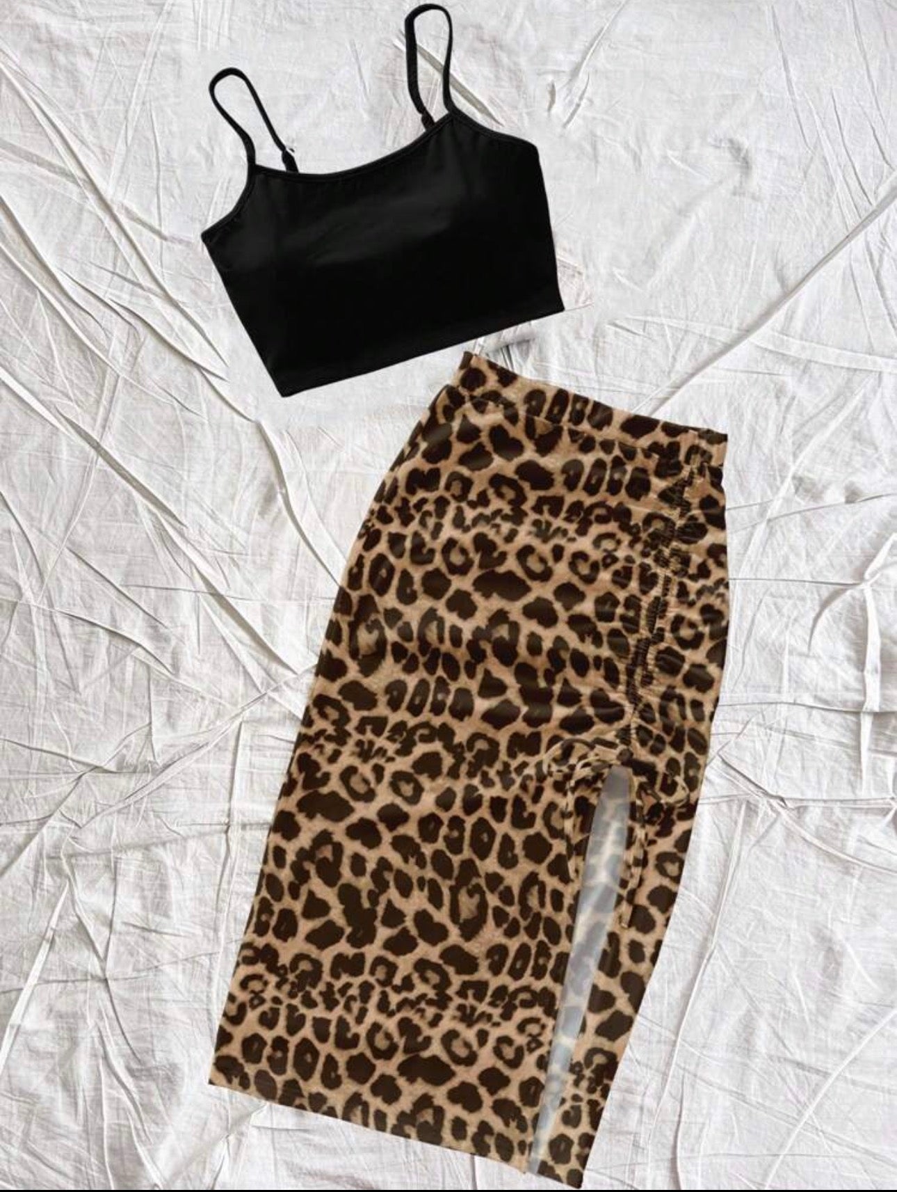 Leopard Print Skirt and Spaghetti Strap Top