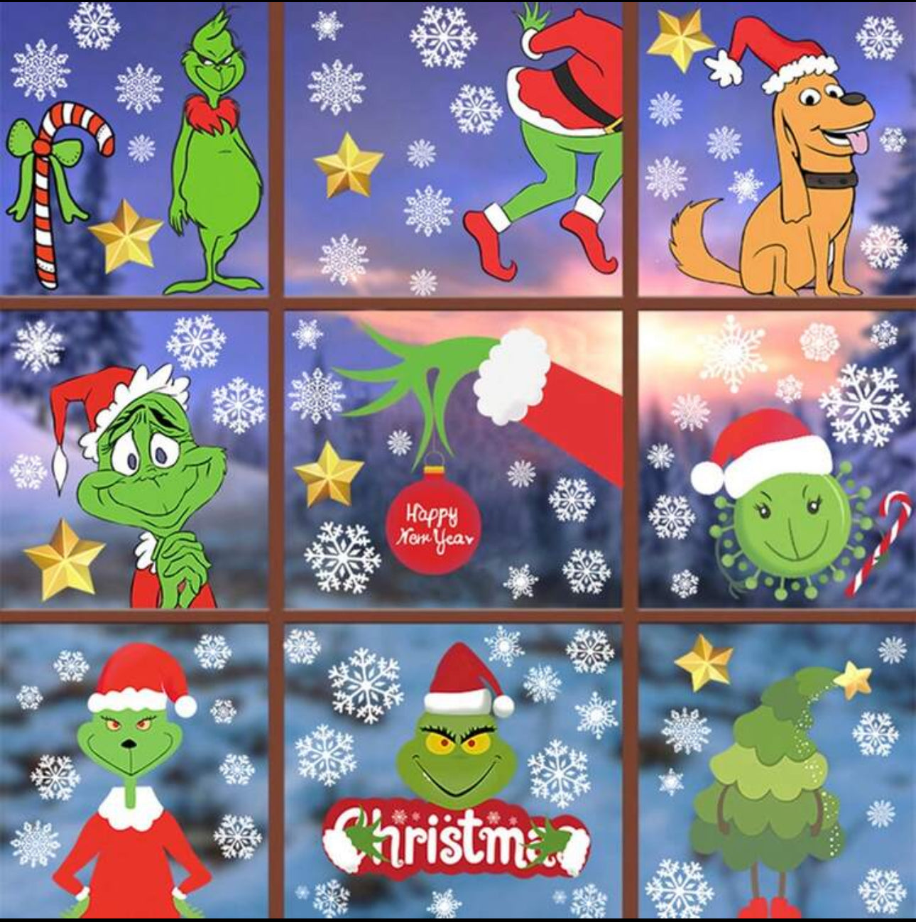 Grinch Christmas Window Stickers