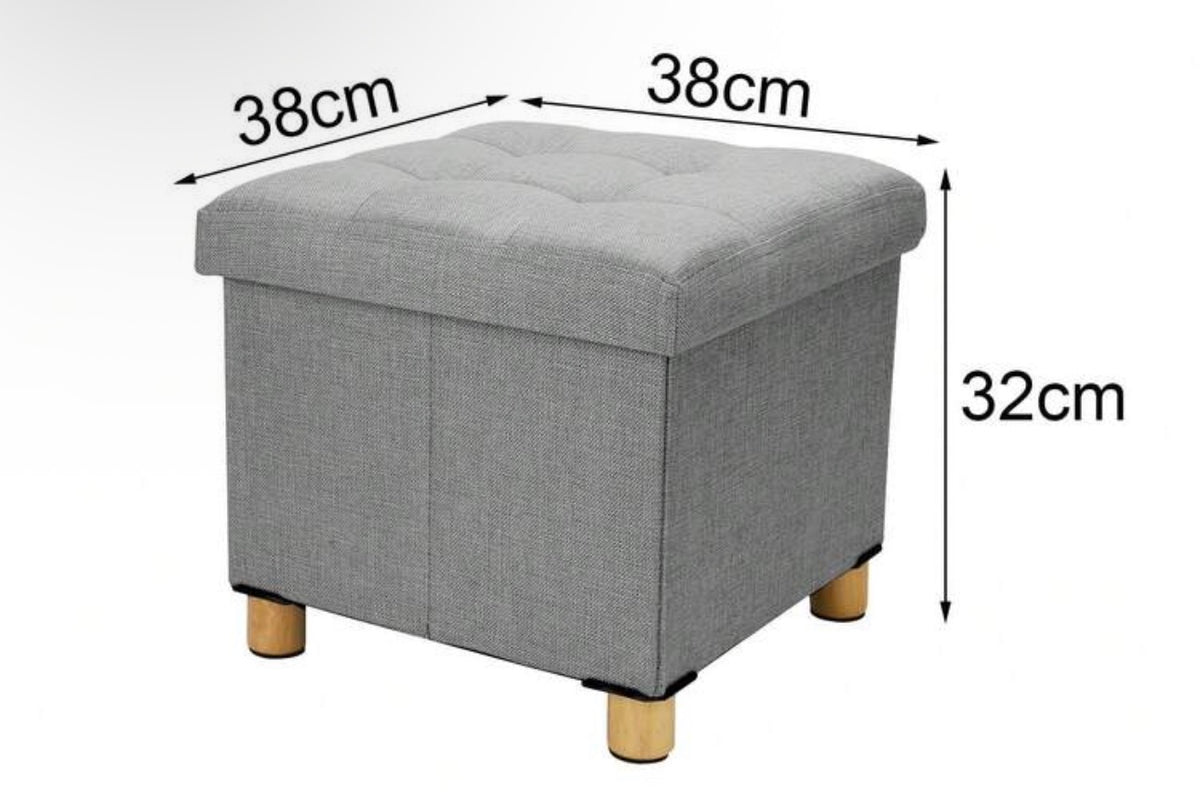 Tufted Storage Ottoman Footstool with Wooden Legs