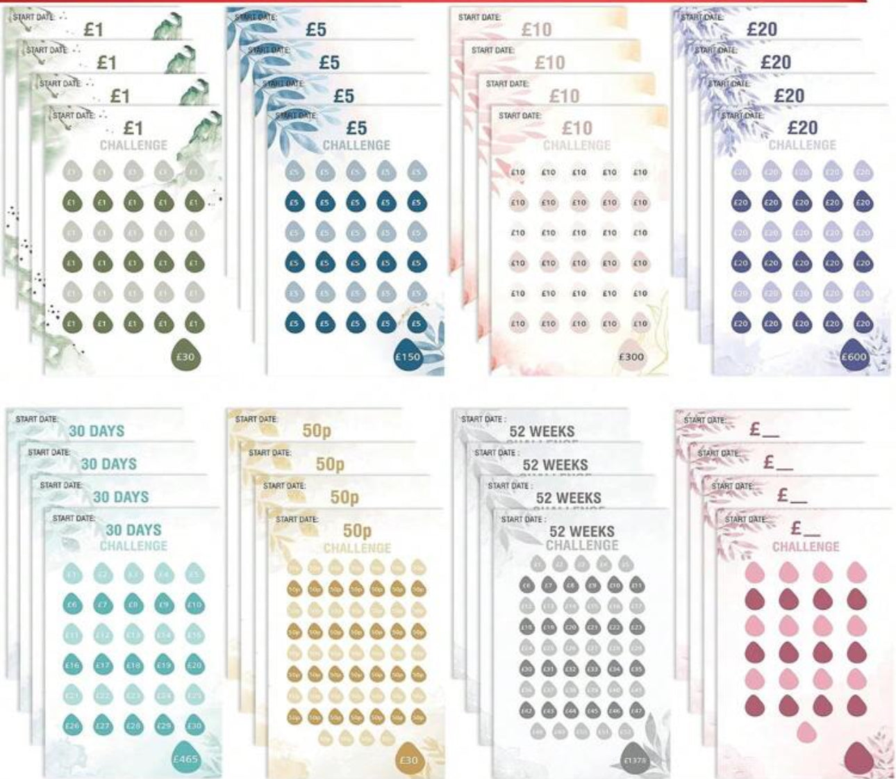 32 Pieces Money Saving Teardrop Challenge