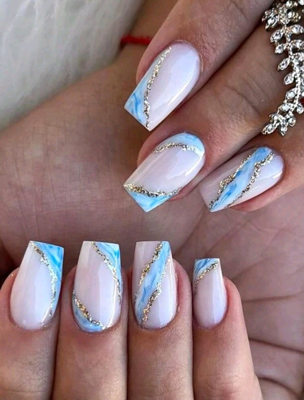 Blue Marble Effect Nails