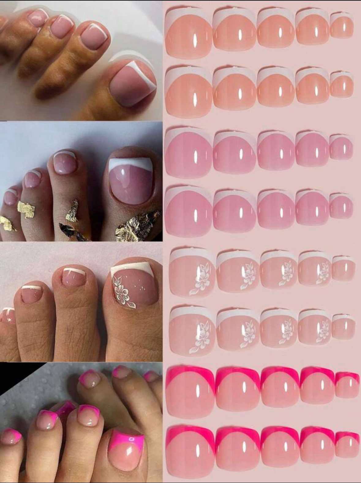 96 Pieces Short Toe Nail Design