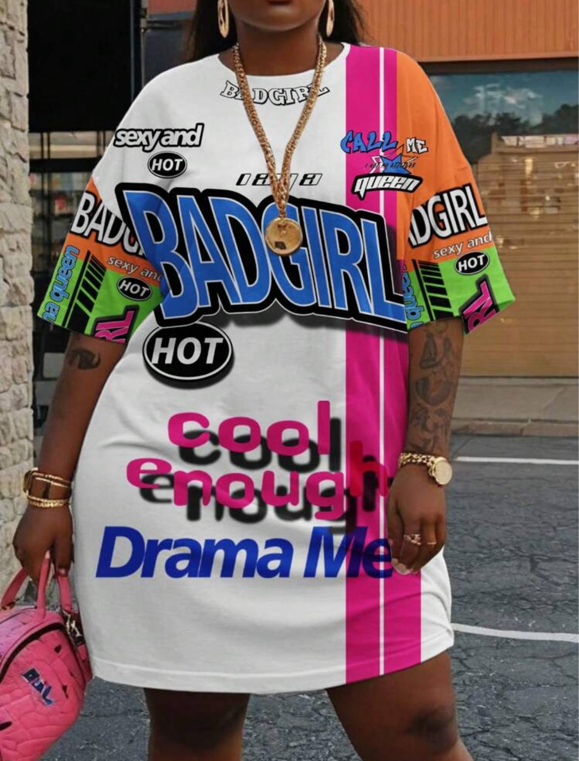 Curve Badgirl Slogan Dress