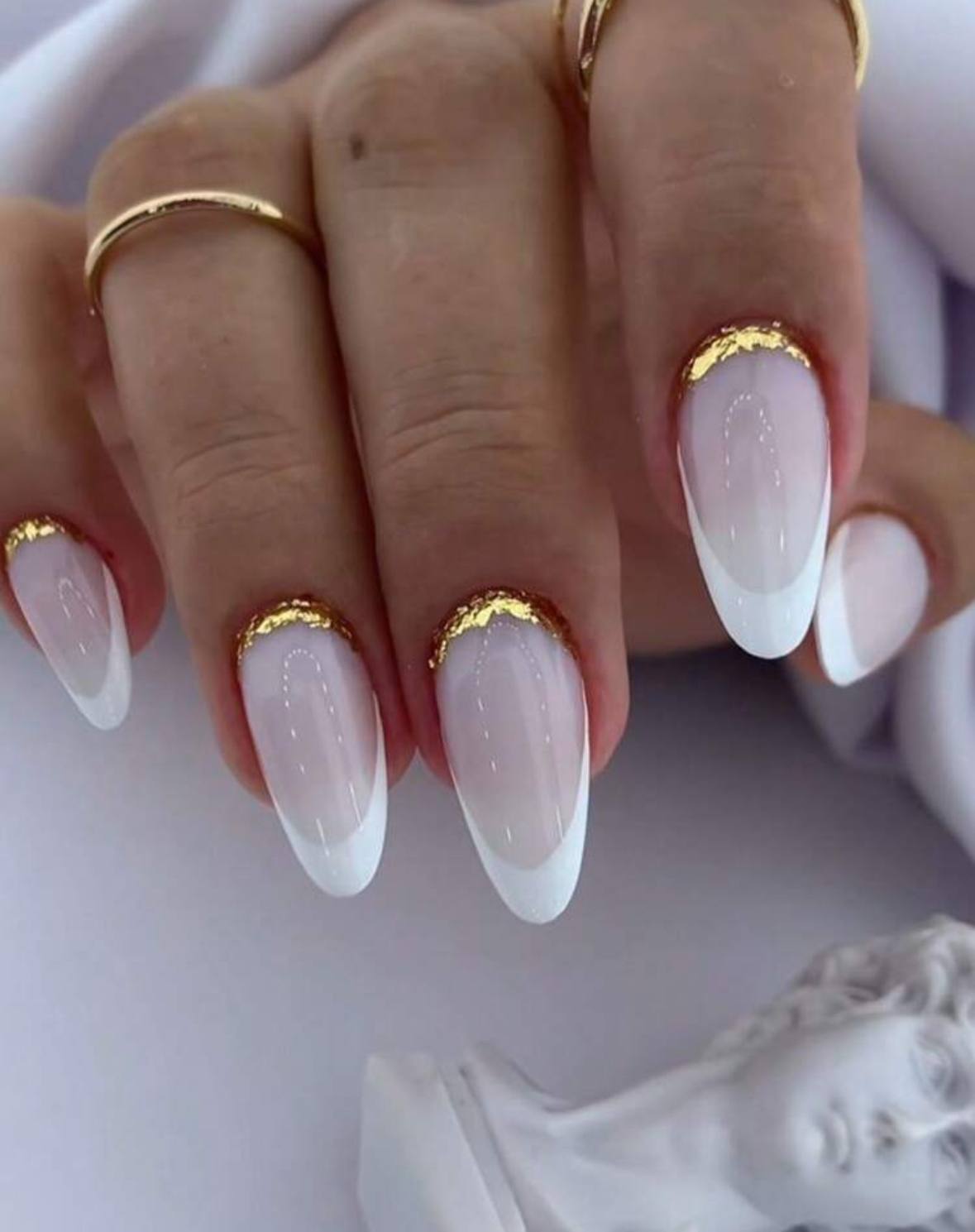 Golden Edge White French Tip Nails