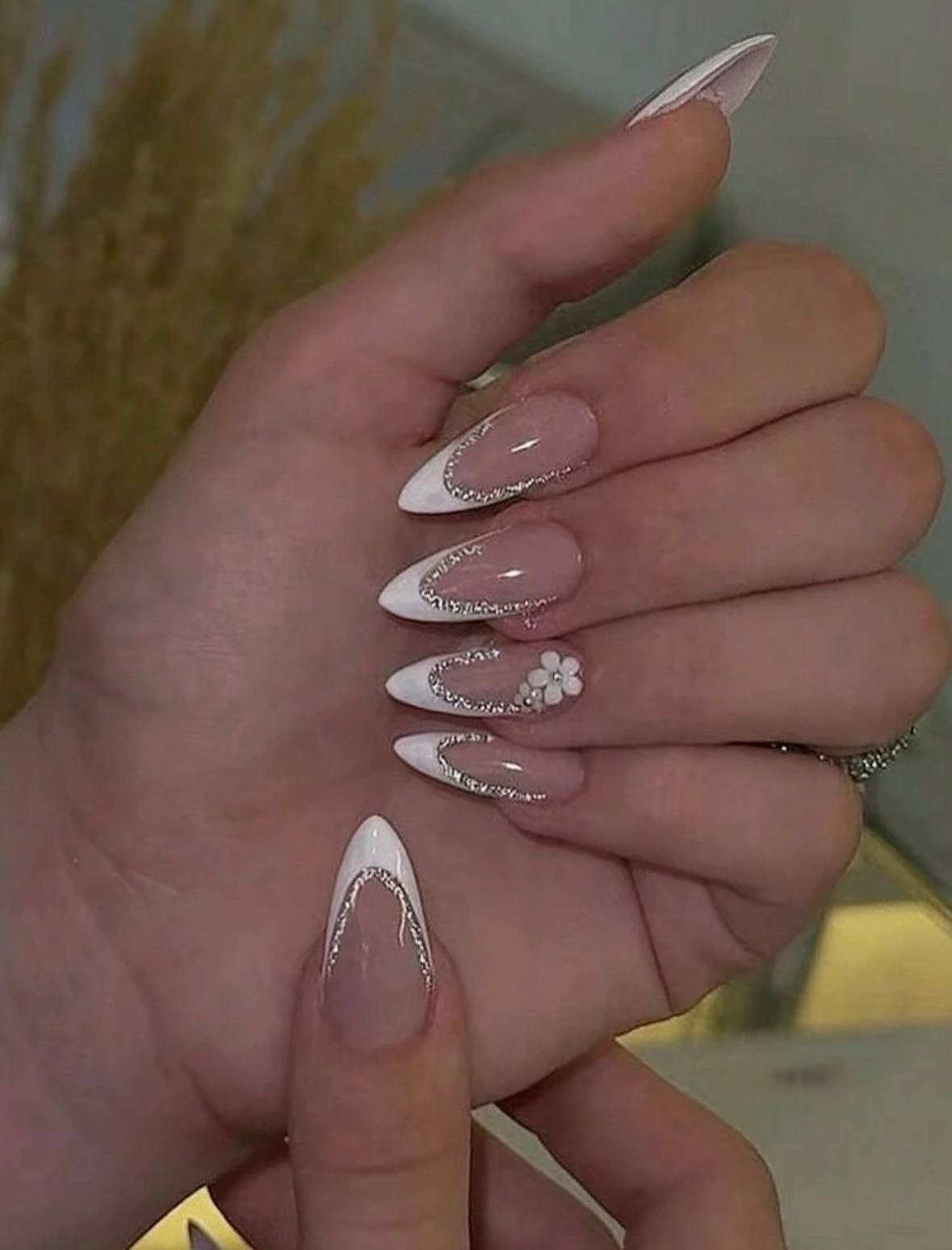 Sparkling Silver French Tip Nails