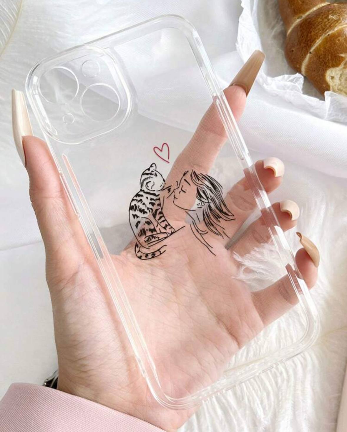 Cat and Heart Pattern IPhone Case