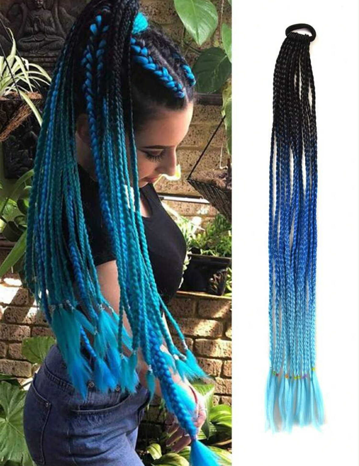 Blue Braided Extension Bobble