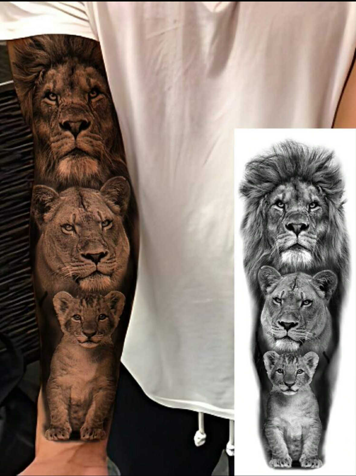 Extra Large Full Sleeve Lion Family Temporary Tattoo