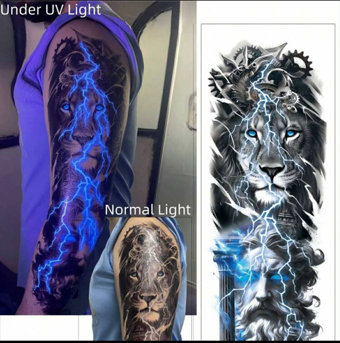 1 Piece UV Temporary Lion Tattoo