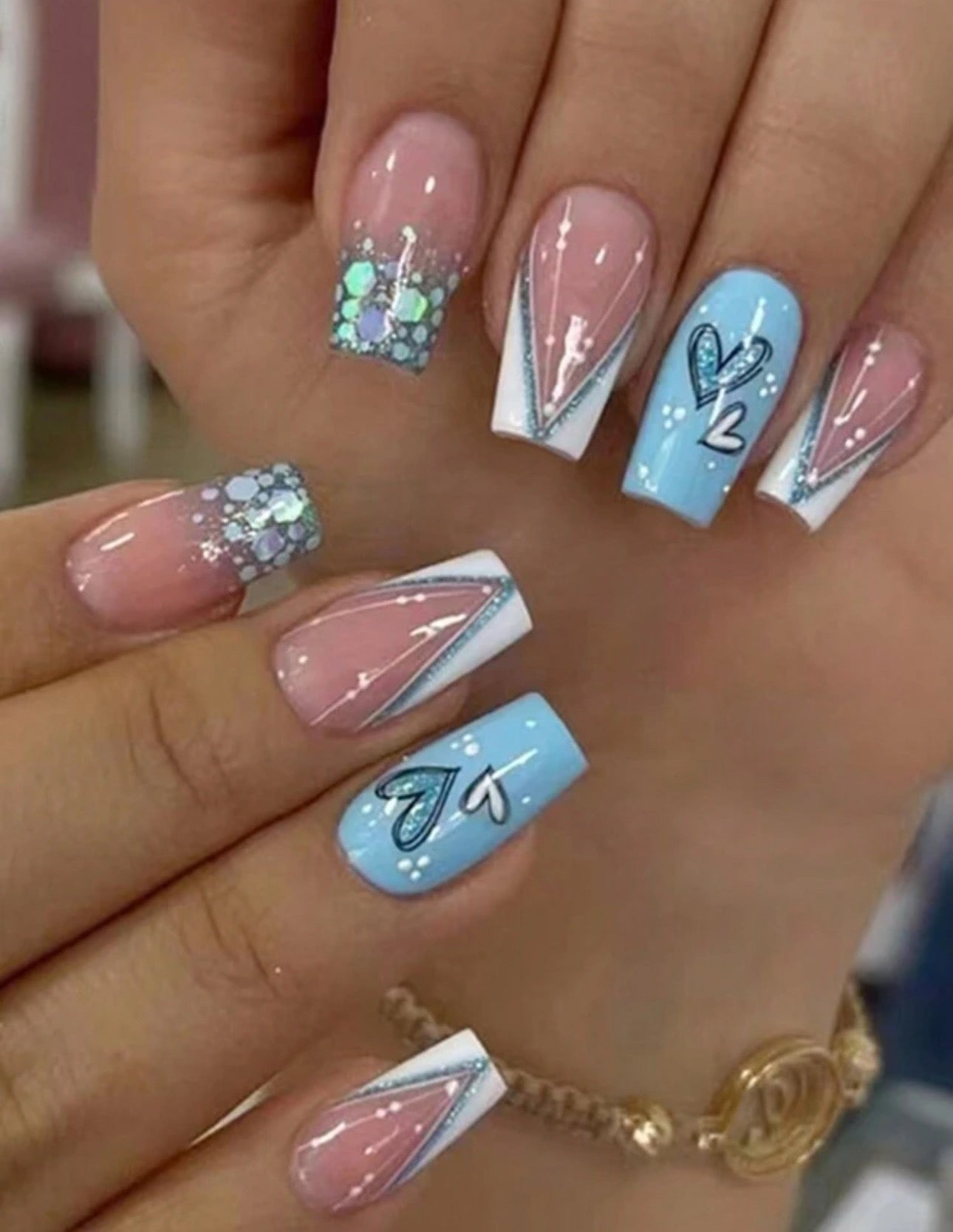 Blue Heart Nails