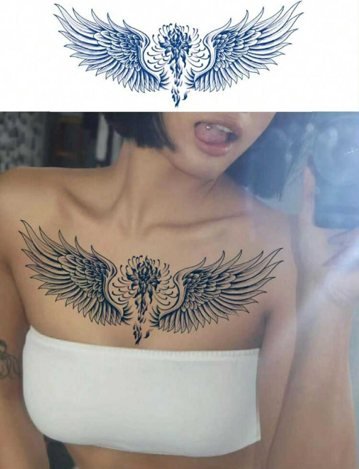 Flower and Wings Temporary Tattoo