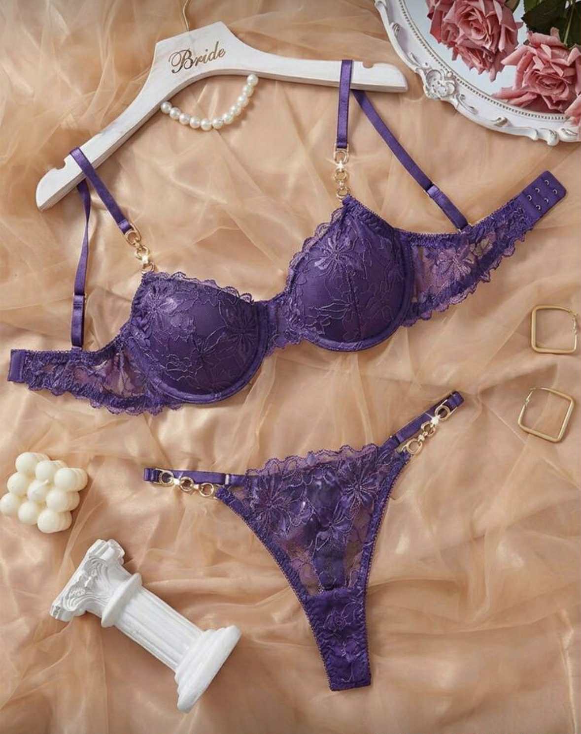Purple Push Up Bra and Knickers Set