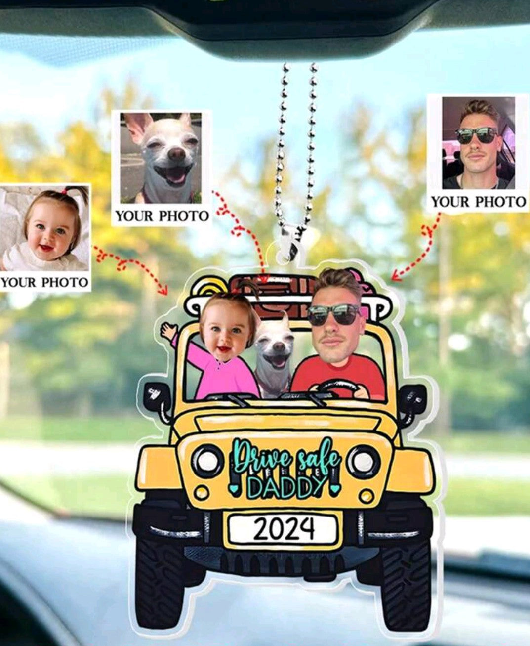 3 Photos Drive Safe Daddy Car Ornament