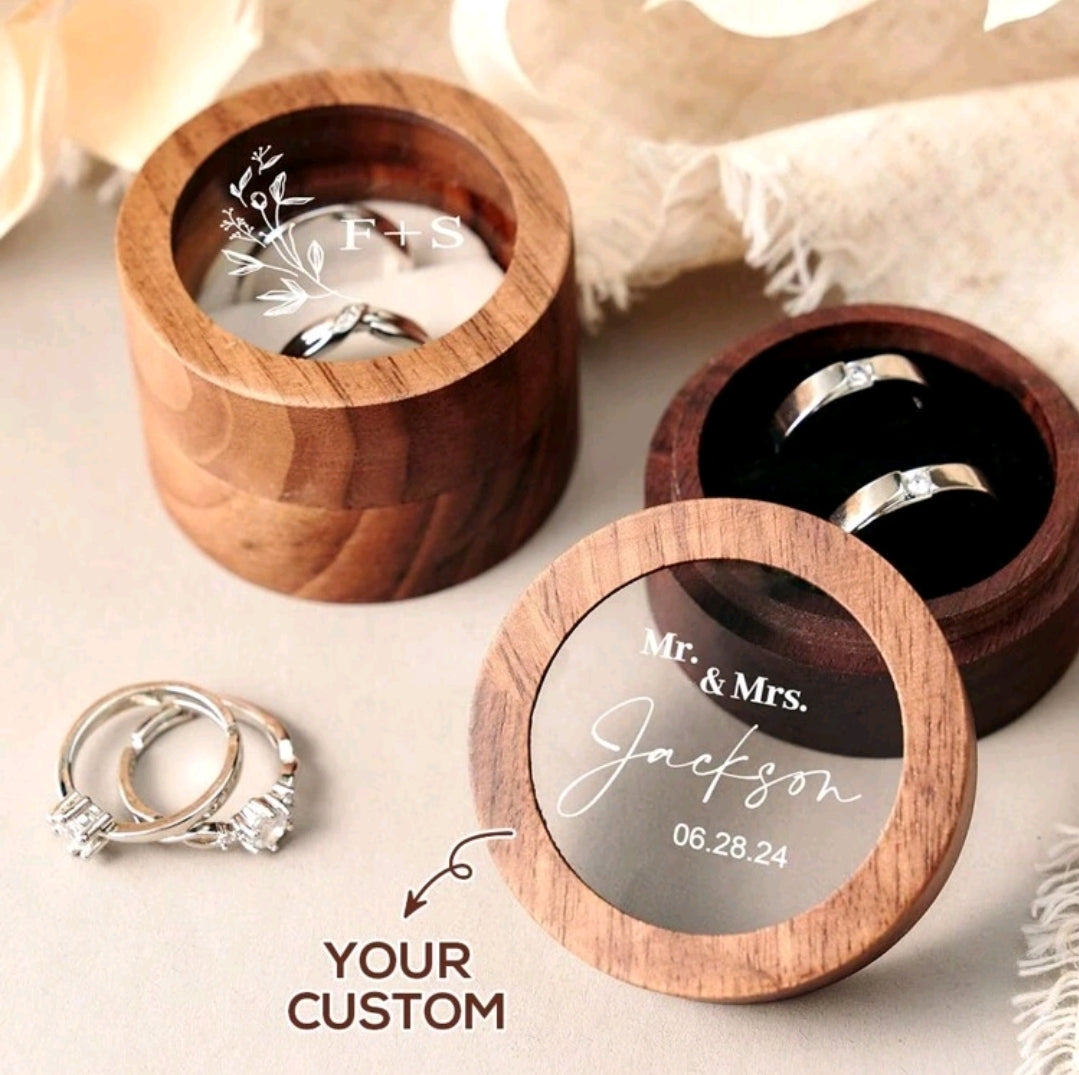 Personalised Wedding Ring Box with Acrylic Cover