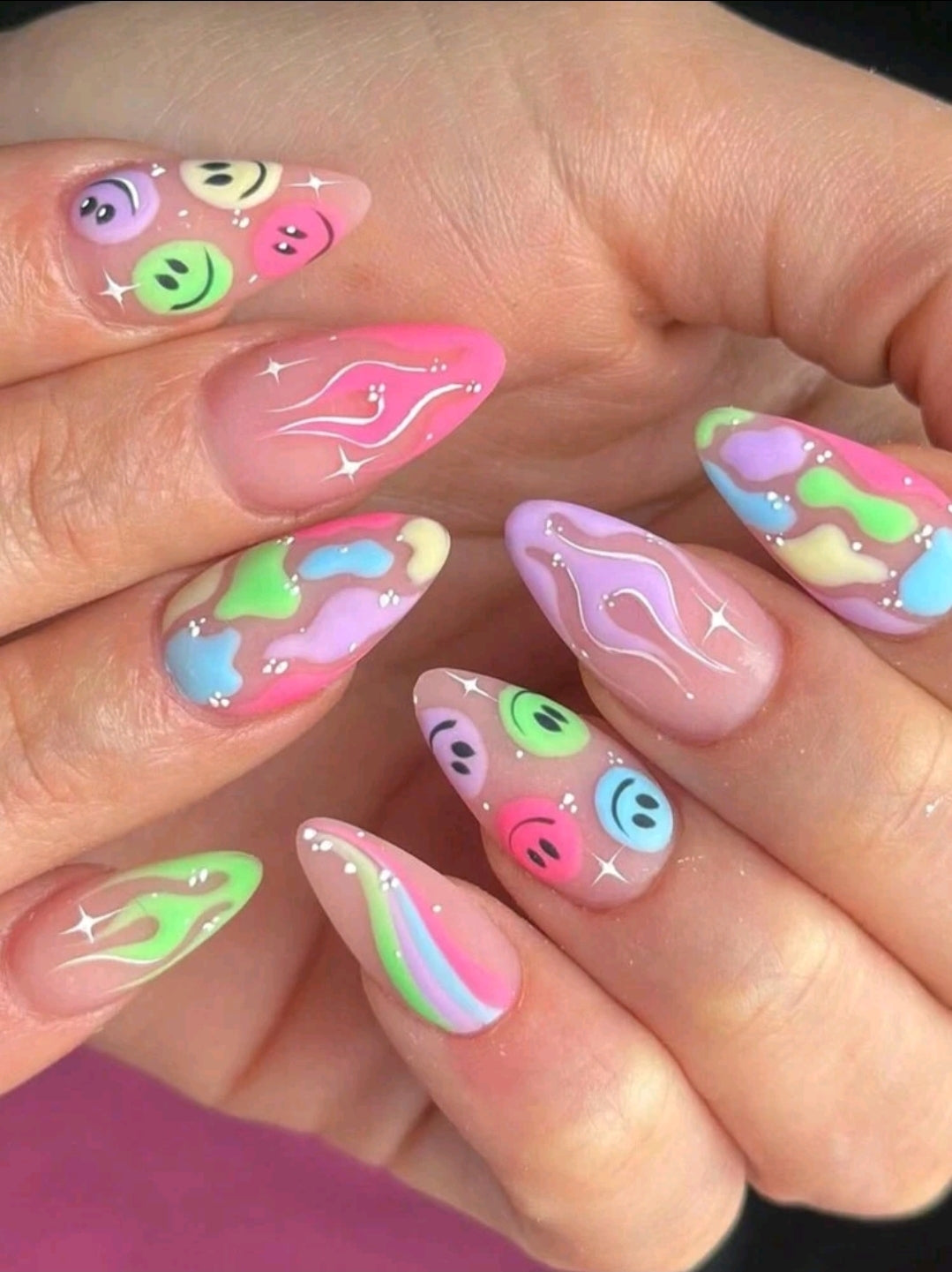 Colourful Smiley Press On Nails