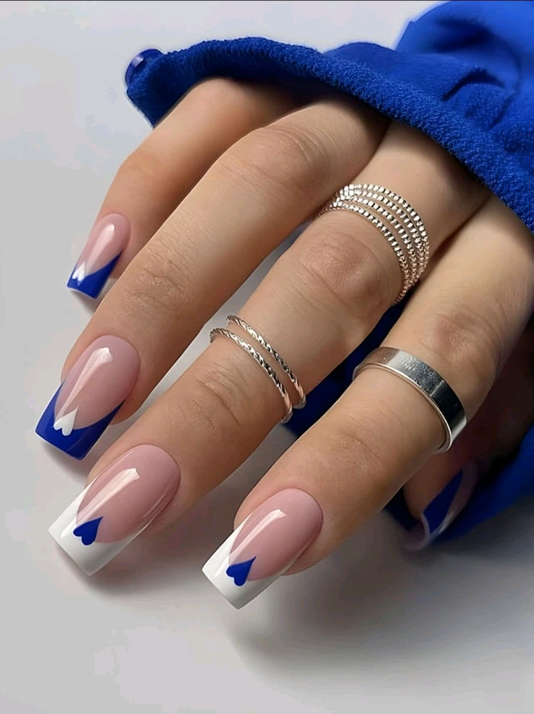 Blue and White Tip Nails