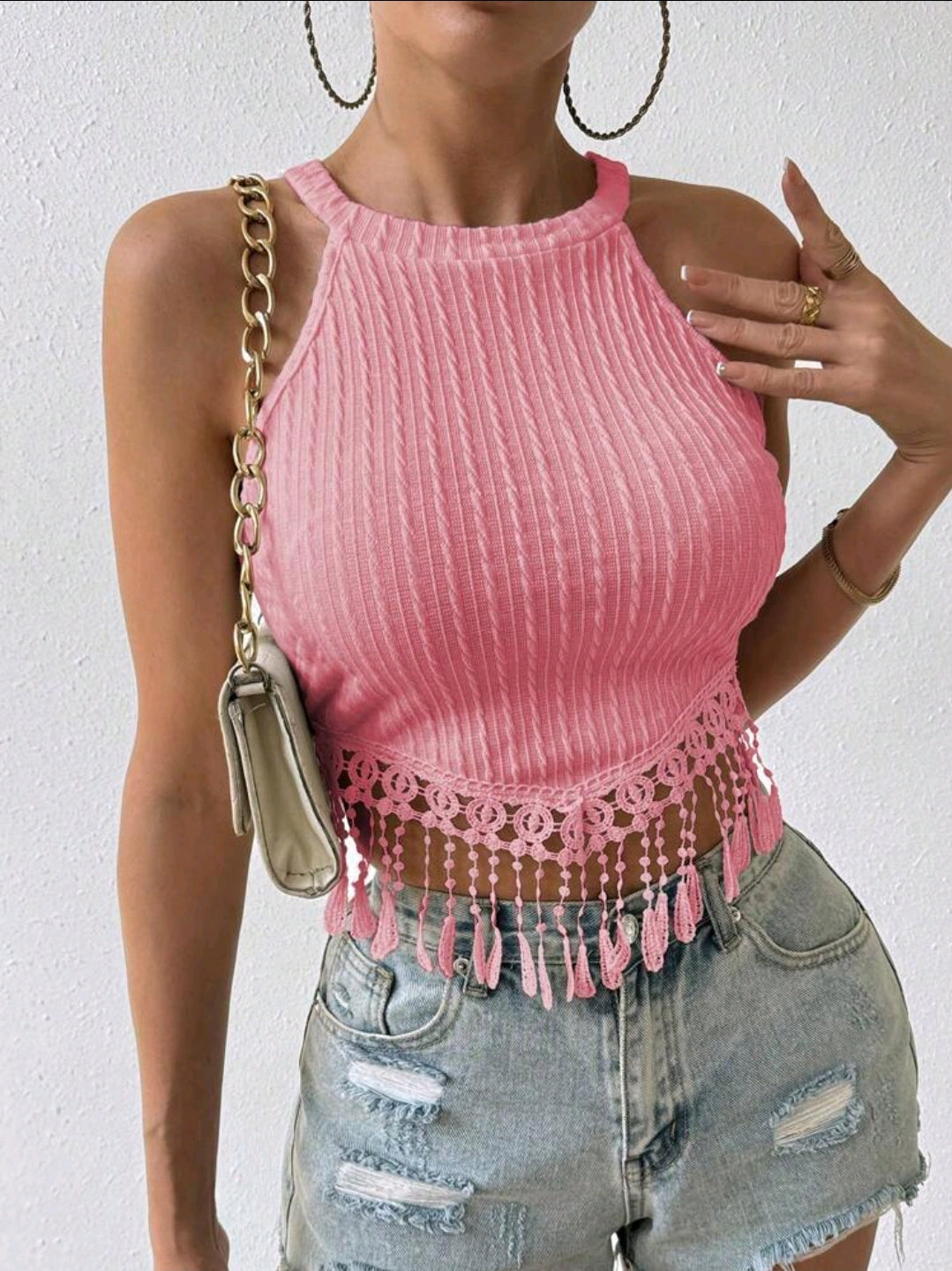 Sleeveless Fringe Hem Tank Top