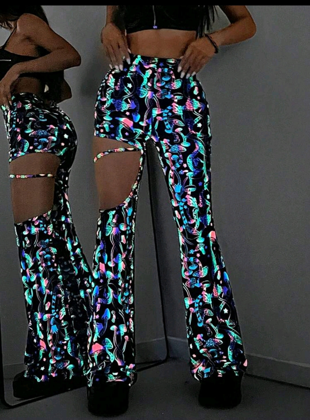 Reflective Mushroon Cutout Flared Trousers
