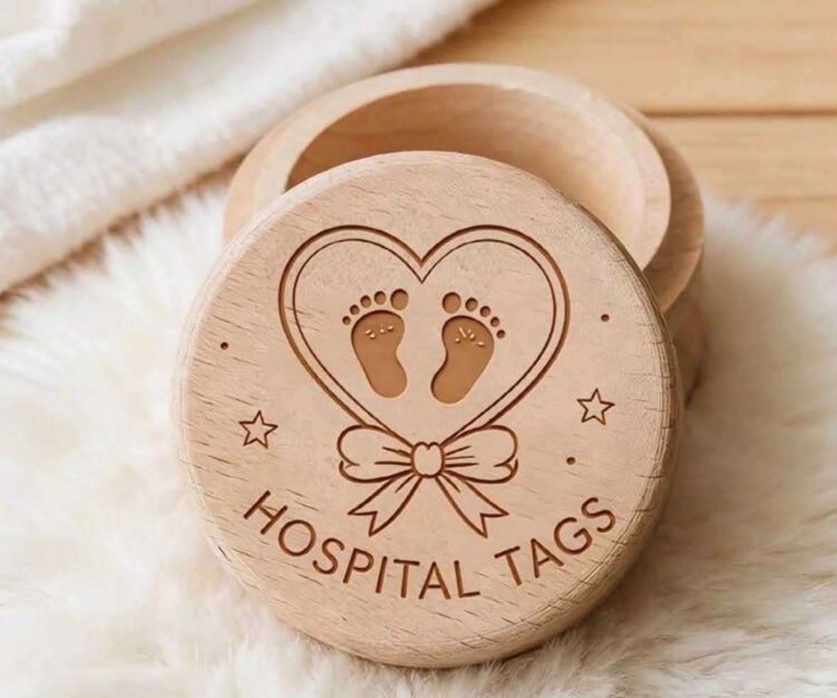 Wooden Baby Hospital Tags Keepsake Box