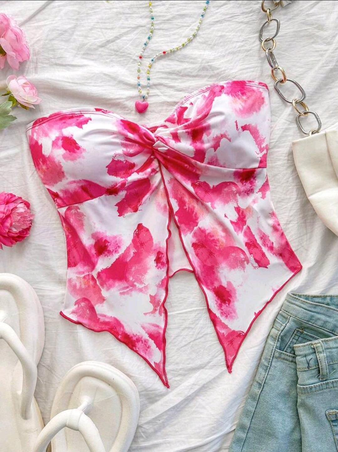 Sleeveless Strapless Crop Split Top